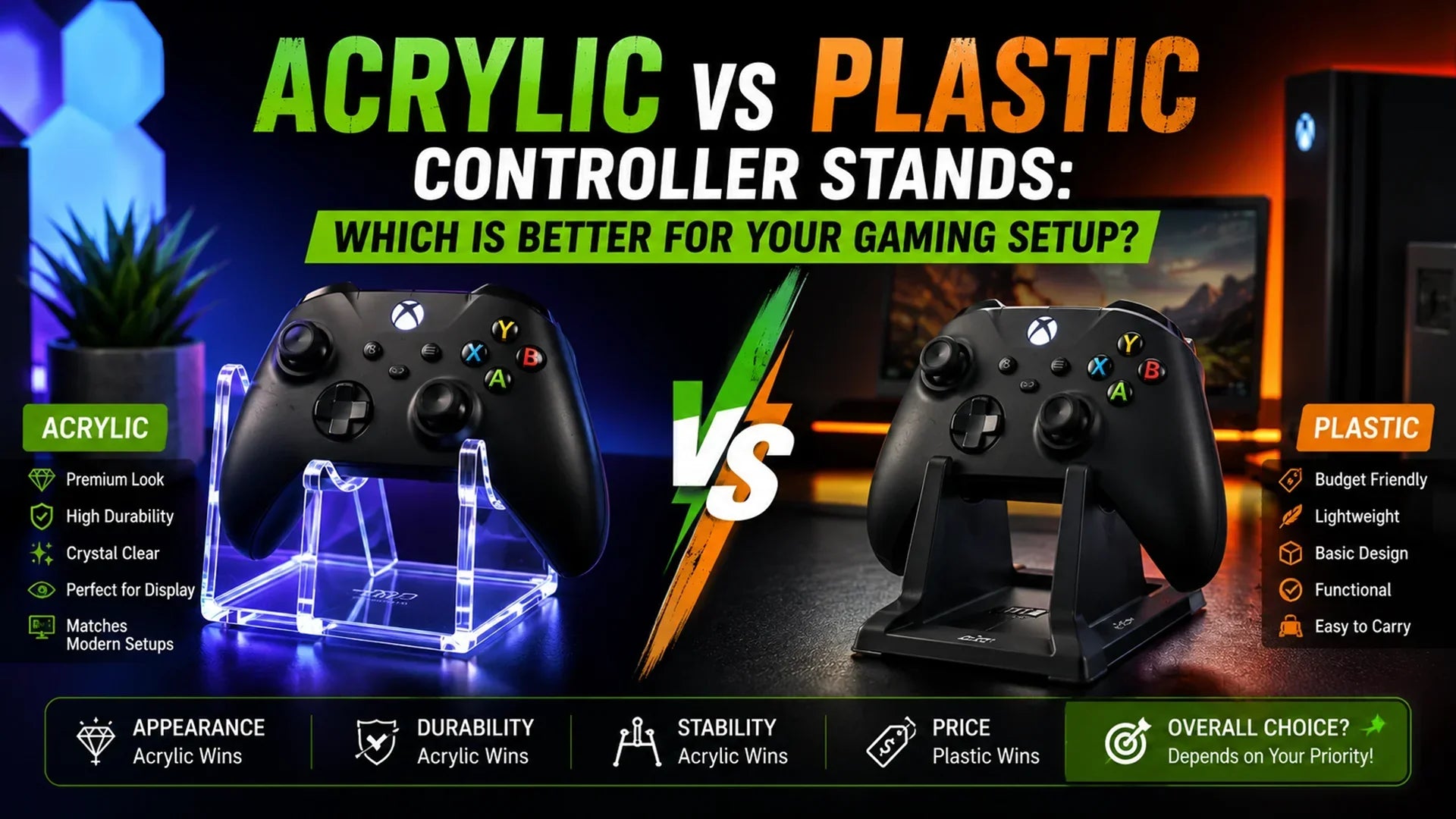 Acrylic vs Plastic Controller Stands: Which Is Better for Your Gaming Setup?