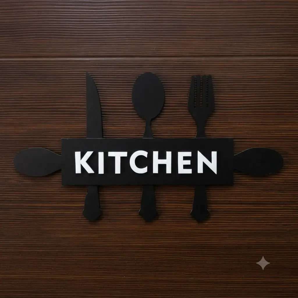 3D Layered Acrylic Kitchen Sign - Elegant Cutlery & Rolling Pin Design - Home Wall & Door Decor