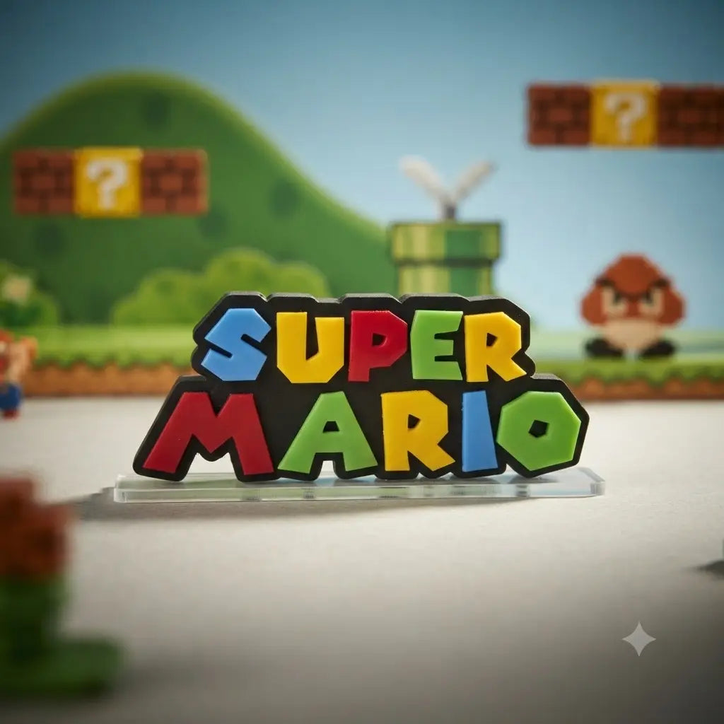 3D Layered Acrylic Stand - Super Mario Multi-Color Logo - Premium Gaming Desk Decor