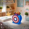 Captain America Shield Acrylic Pen & Pencil Holder - Marvel Avengers Themed Desktop Organizer - Premium Blue Edition for Kids & Fans