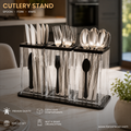 3-Compartment Acrylic Cutlery Holder - Premium Spoon, Fork & Knife Organizer - Luxury Dining Table Stand