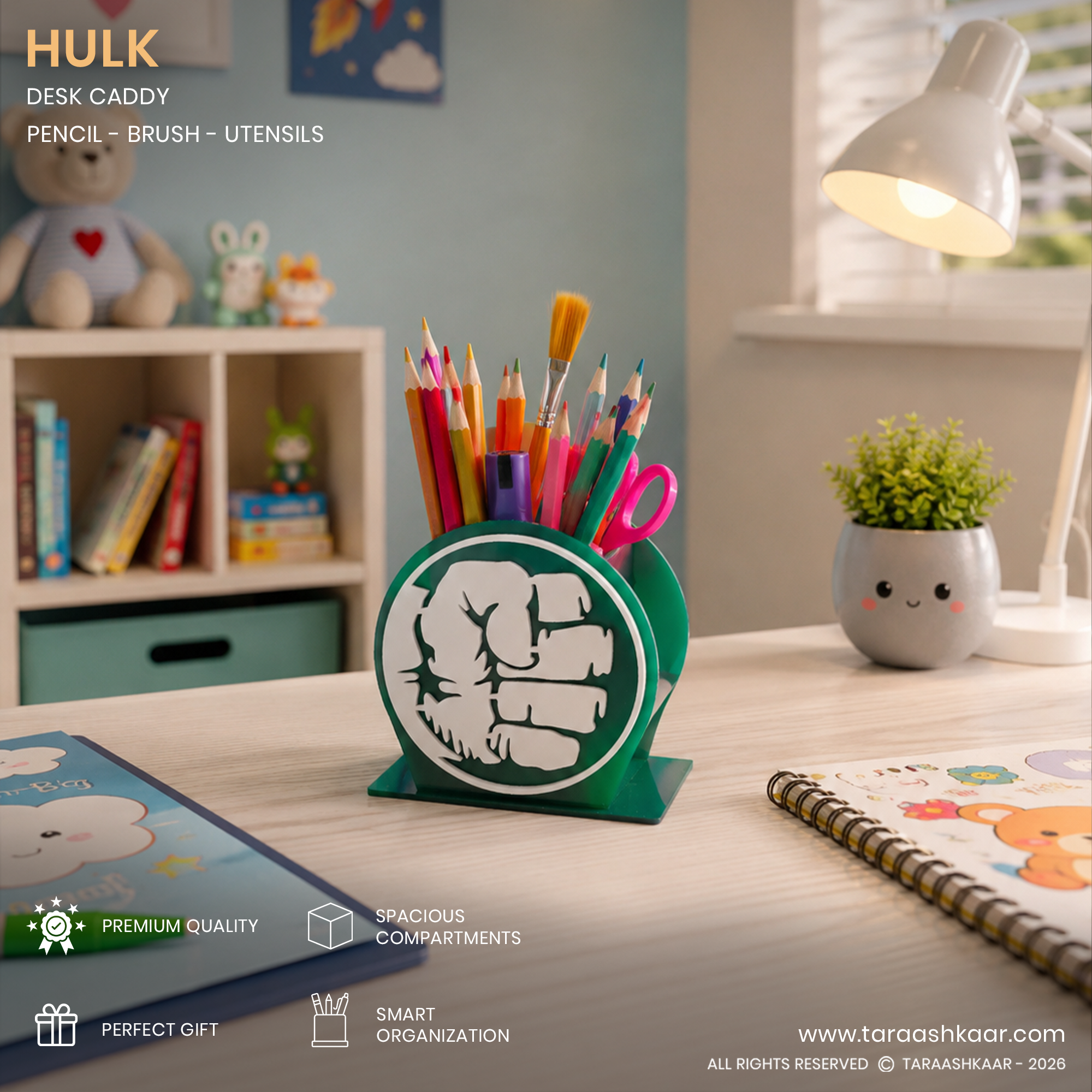 HULK Acrylic Pen Holder & Desk Organizer - Multi-Color Stationery Storage Box for Kids & Office