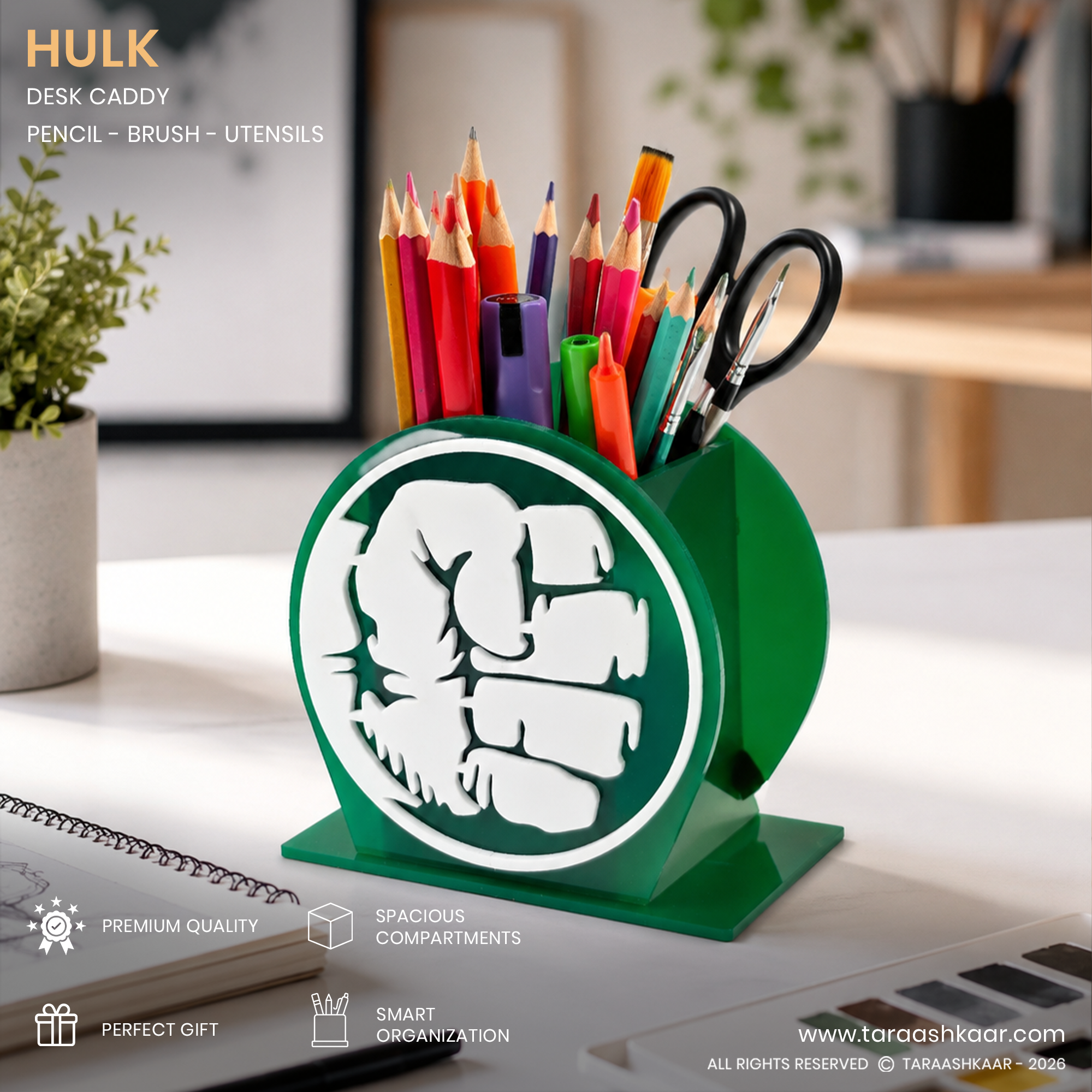 HULK Acrylic Pen Holder & Desk Organizer - Multi-Color Stationery Storage Box for Kids & Office