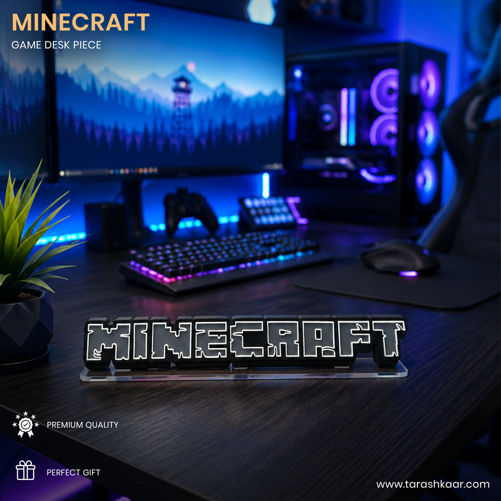 3D Layered Acrylic Stand - Minecraft Logo Edition - Premium Gaming Room Desk Decor