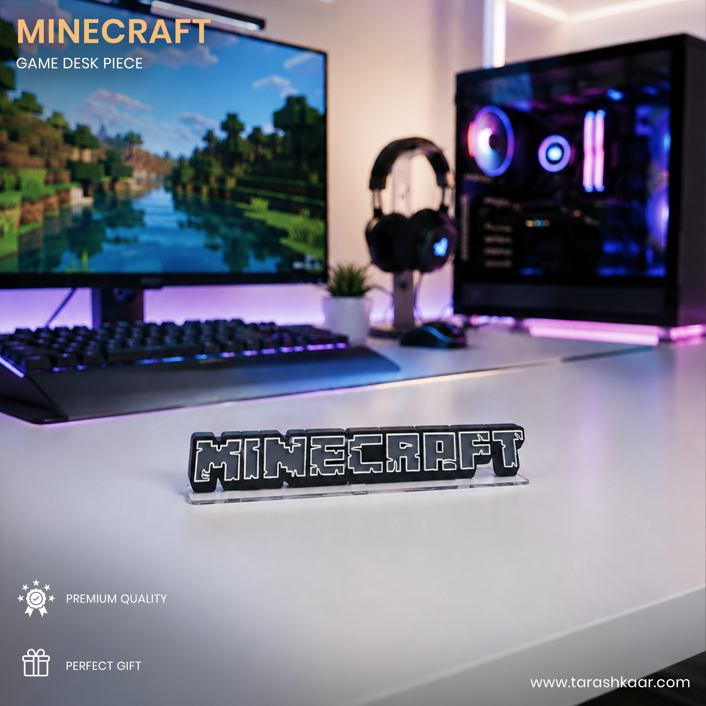 3D Layered Acrylic Stand - Minecraft Logo Edition - Premium Gaming Room Desk Decor