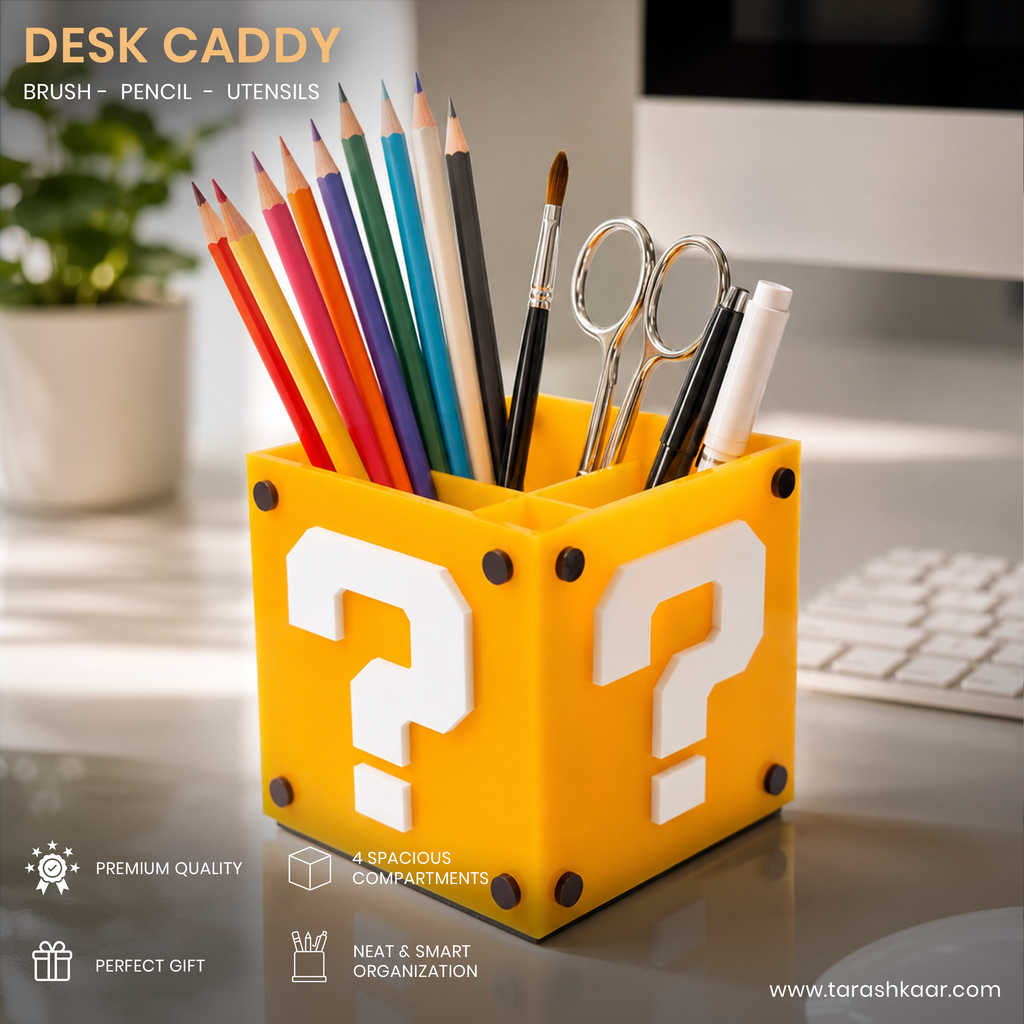 Super Mario Acrylic Desk Organizer - Question Block & Brick Pen Holder Set