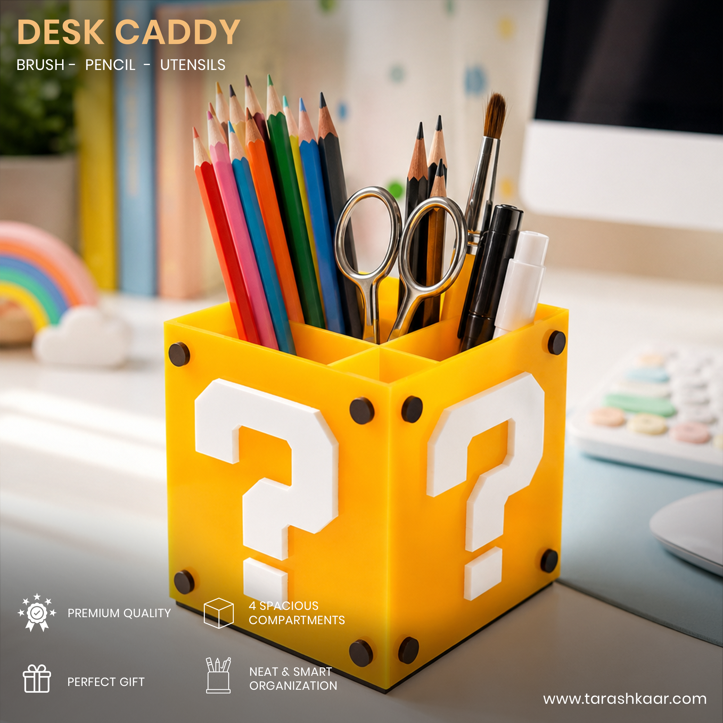 Super Mario Acrylic Desk Organizer - Question Block & Brick Pen Holder Set