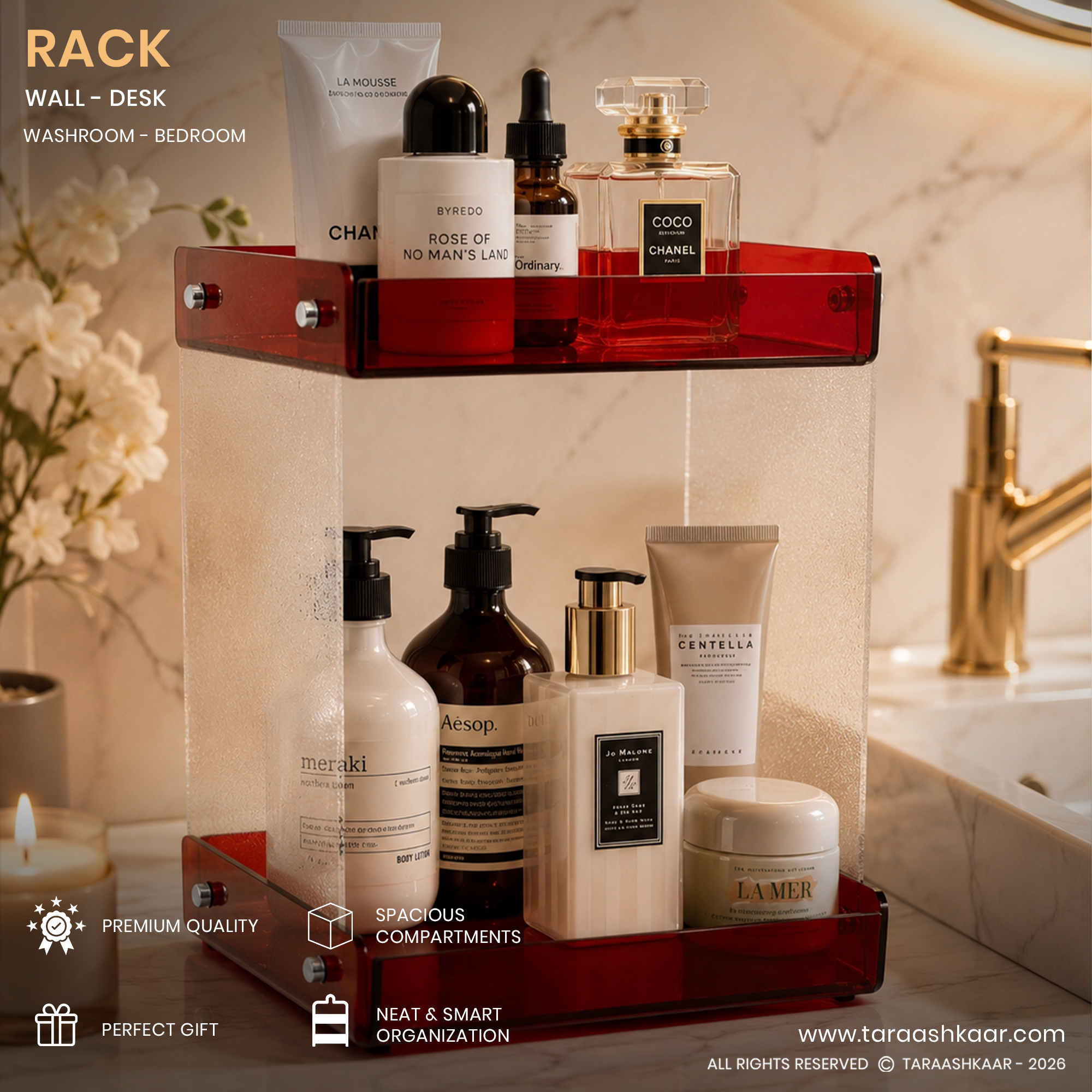 Red Acrylic Multi Purpose Organizer Rack