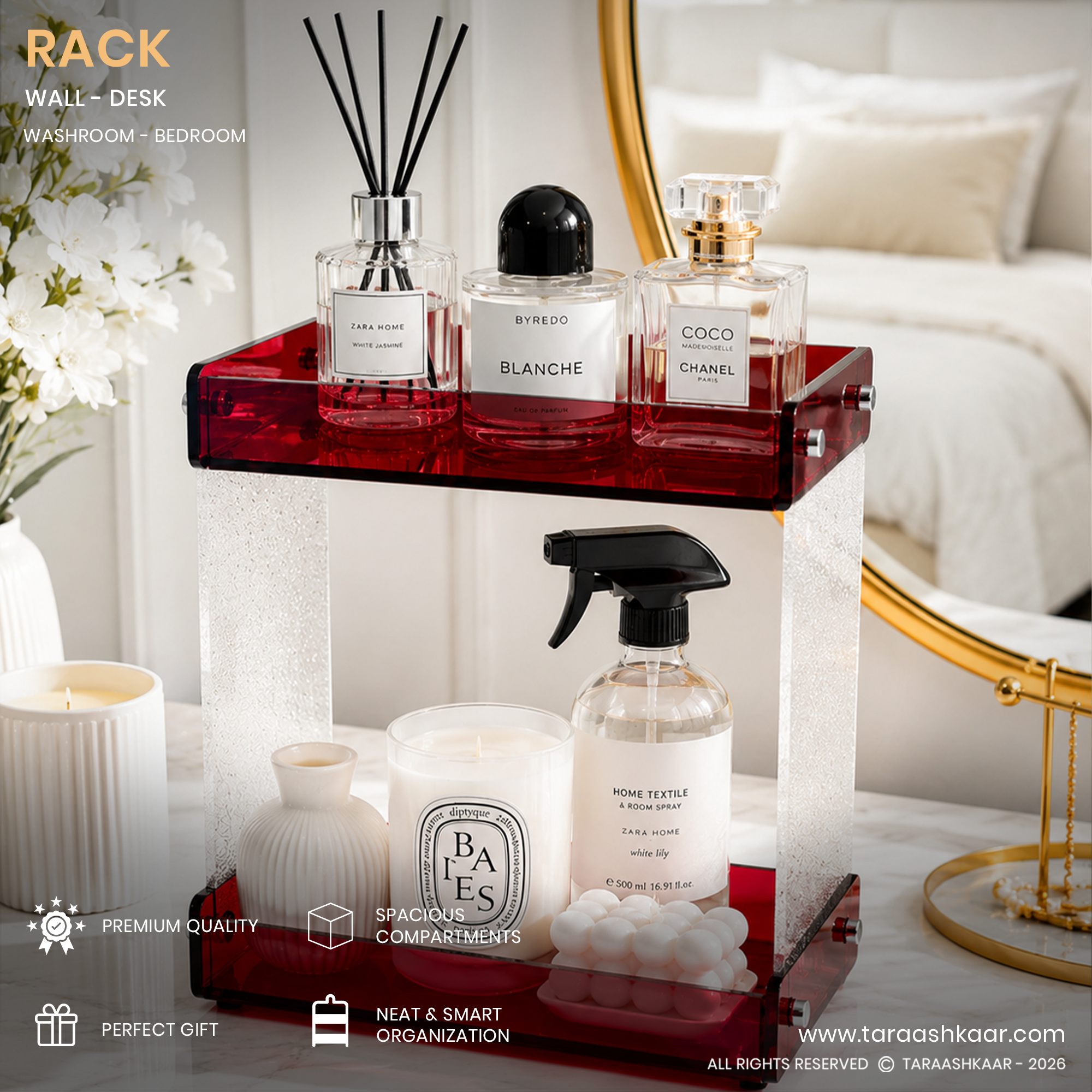 Red Acrylic Multi Purpose Organizer Rack