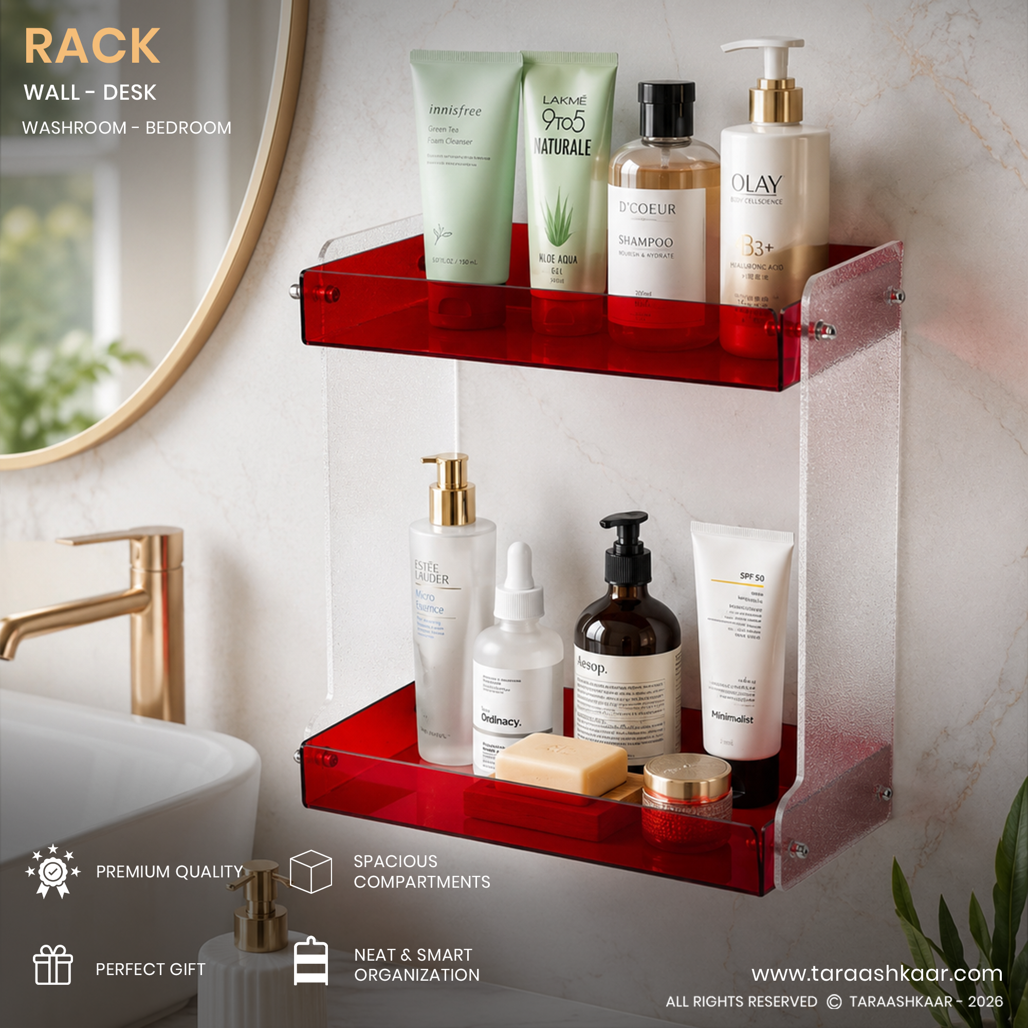 Red Acrylic Multi Purpose Organizer Rack