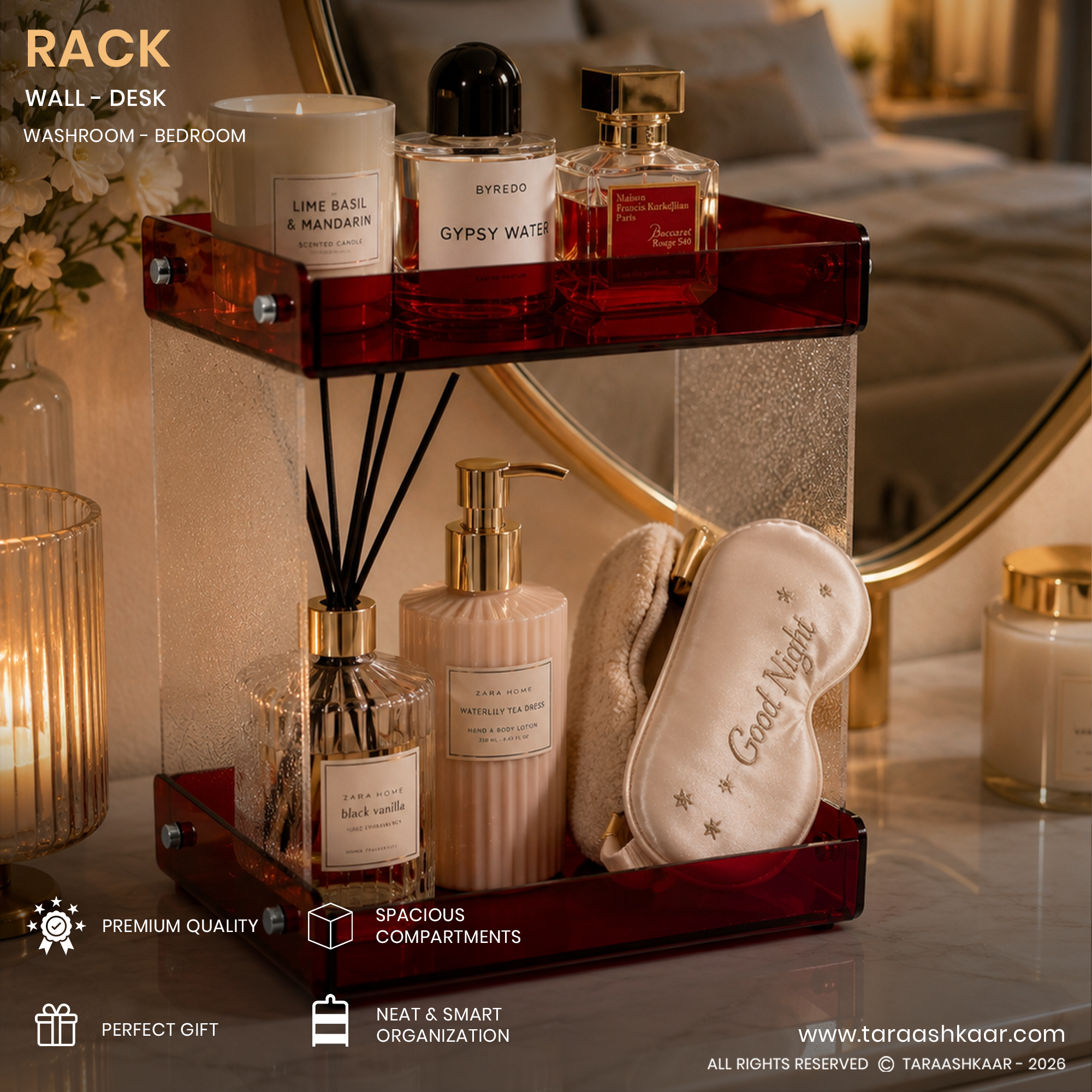 Red Acrylic Multi Purpose Organizer Rack