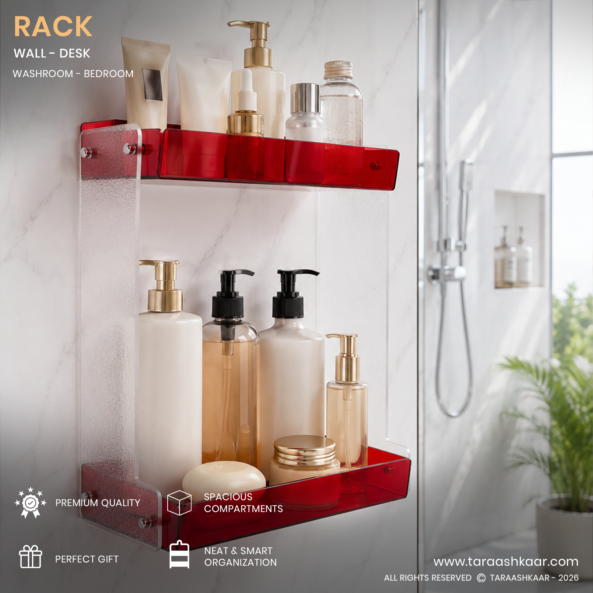 Red Acrylic Multi Purpose Organizer Rack