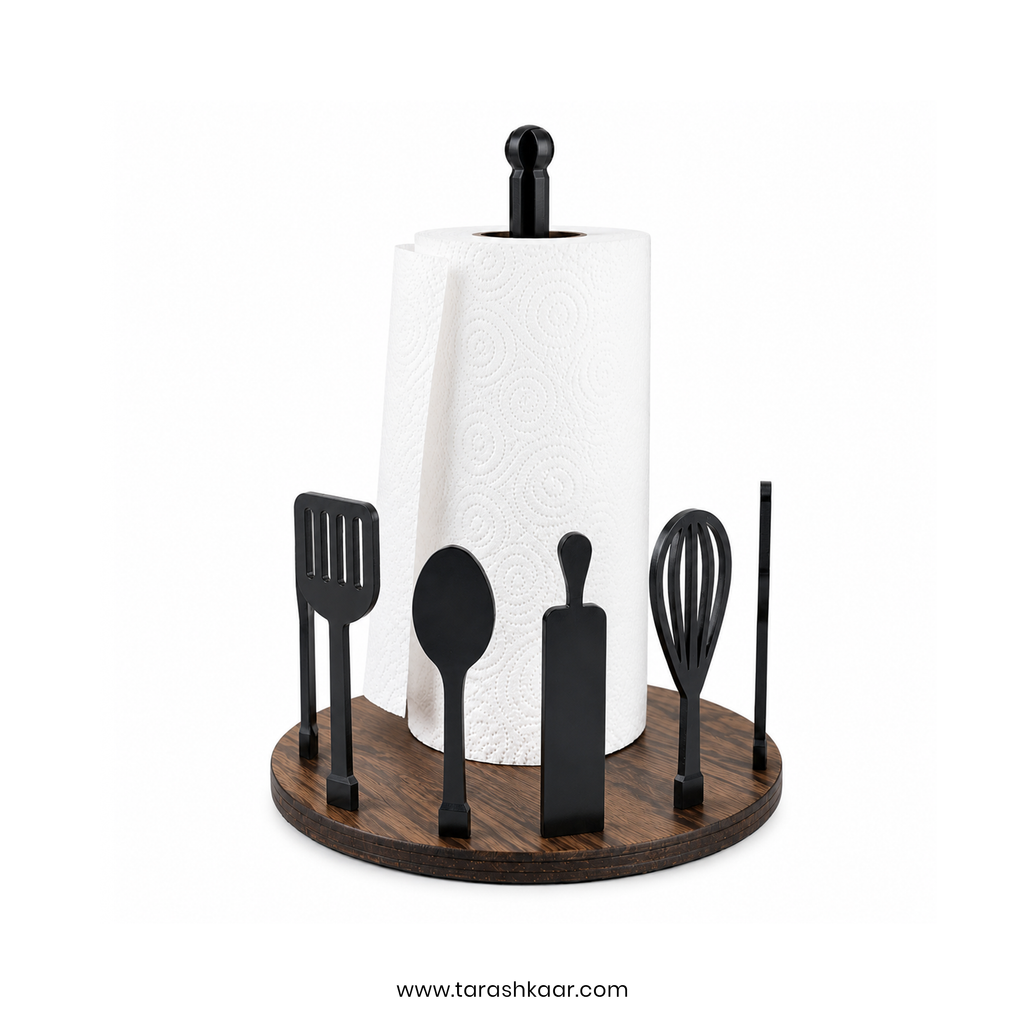 Kitchen Utensil Design Tissue Paper Holder – Wooden Base Paper Towel Stand