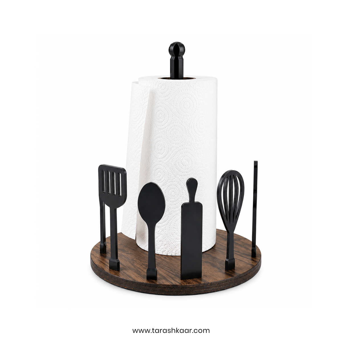 Kitchen Utensil Design Tissue Paper Holder – Wooden Base Paper Towel Stand