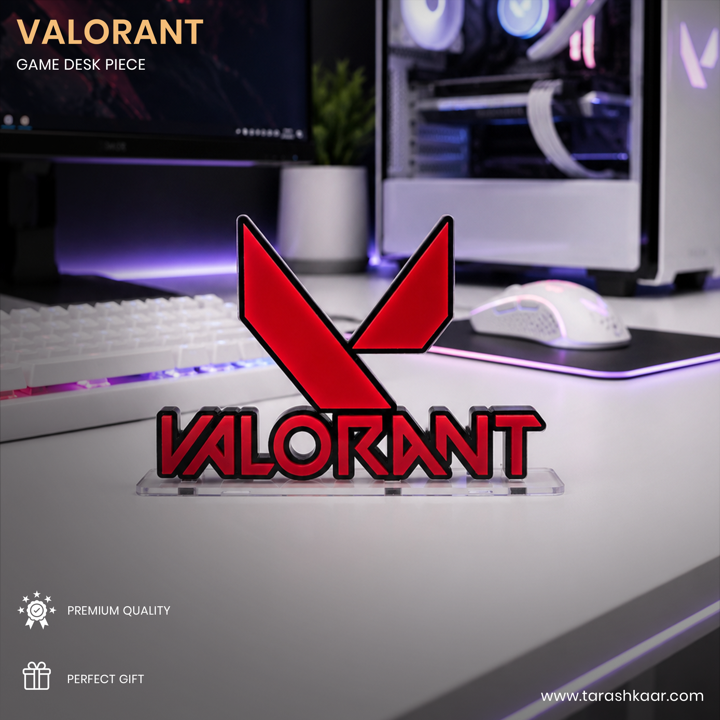 VALORANT Acrylic Gaming Desk Piece – LED Logo Stand for Gamers