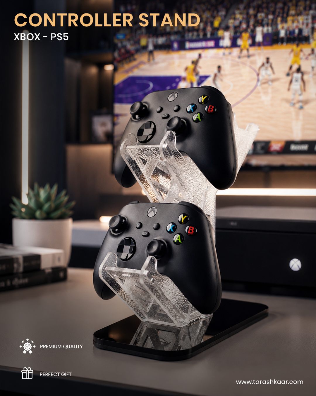 Universal Acrylic Gaming Controller Stand - Desk Organizer for PS5, PS4, Xbox Series X/S Controllers