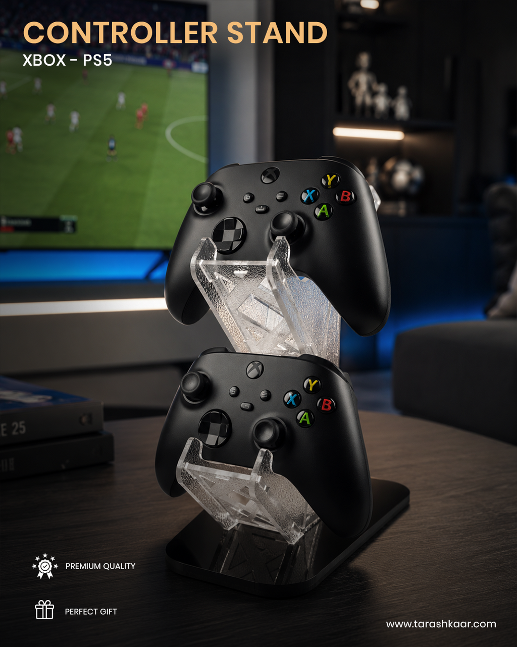 Universal Acrylic Gaming Controller Stand - Desk Organizer for PS5, PS4, Xbox Series X/S Controllers