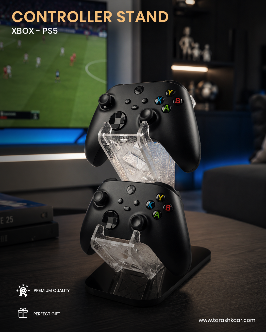 Universal Acrylic Gaming Controller Stand - Desk Organizer for PS5, PS4, Xbox Series X/S Controllers