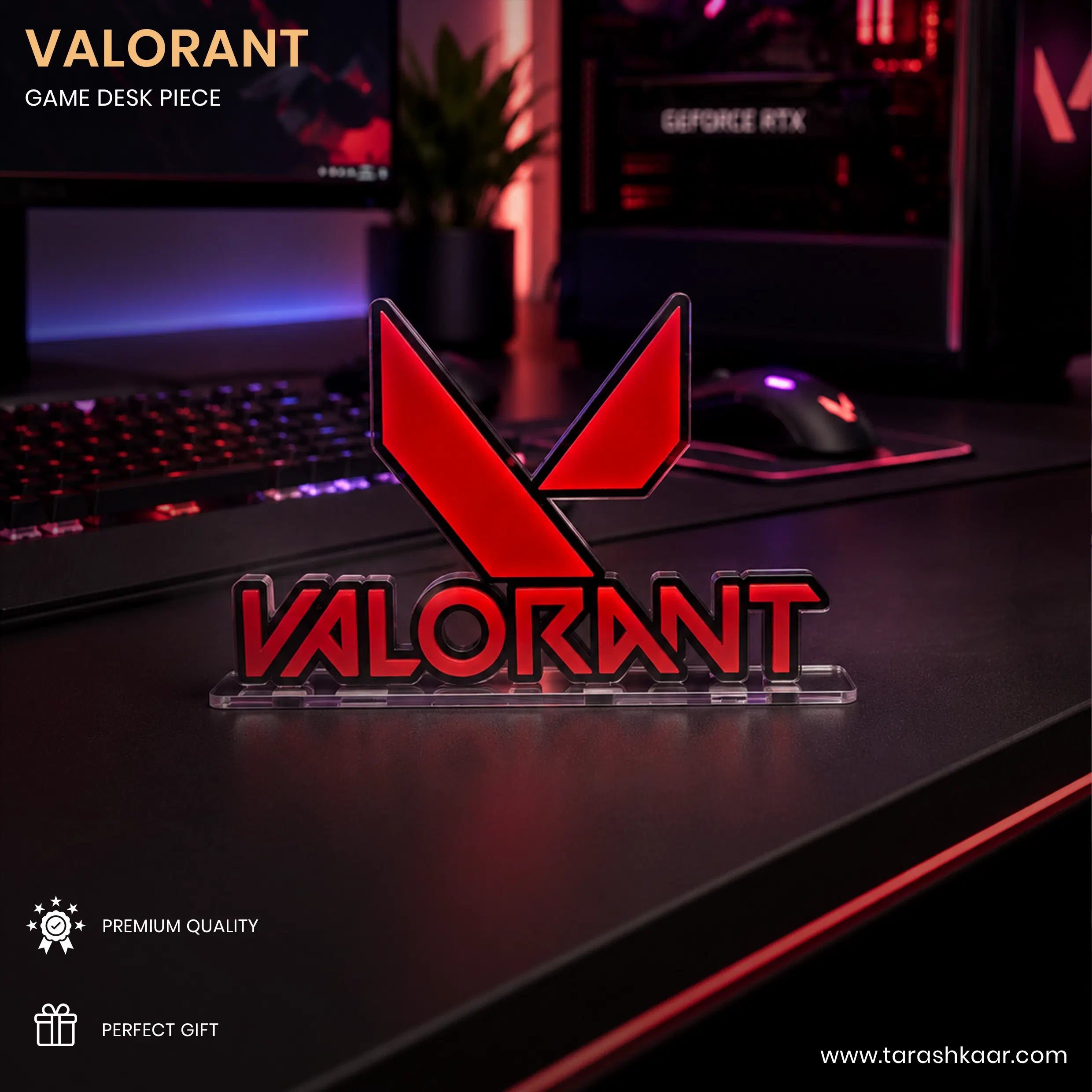 VALORANT Acrylic Gaming Desk Piece – LED Logo Stand for Gamers